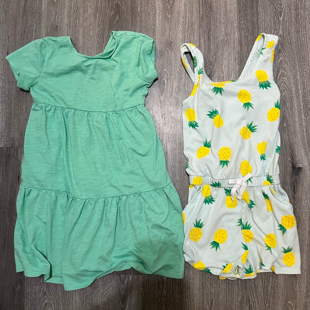 Green Dress and Pineapple Print Romper for Kids
